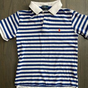 Boys Blue & White Striped Ralph Lauren Polo golf shirt size 8/10